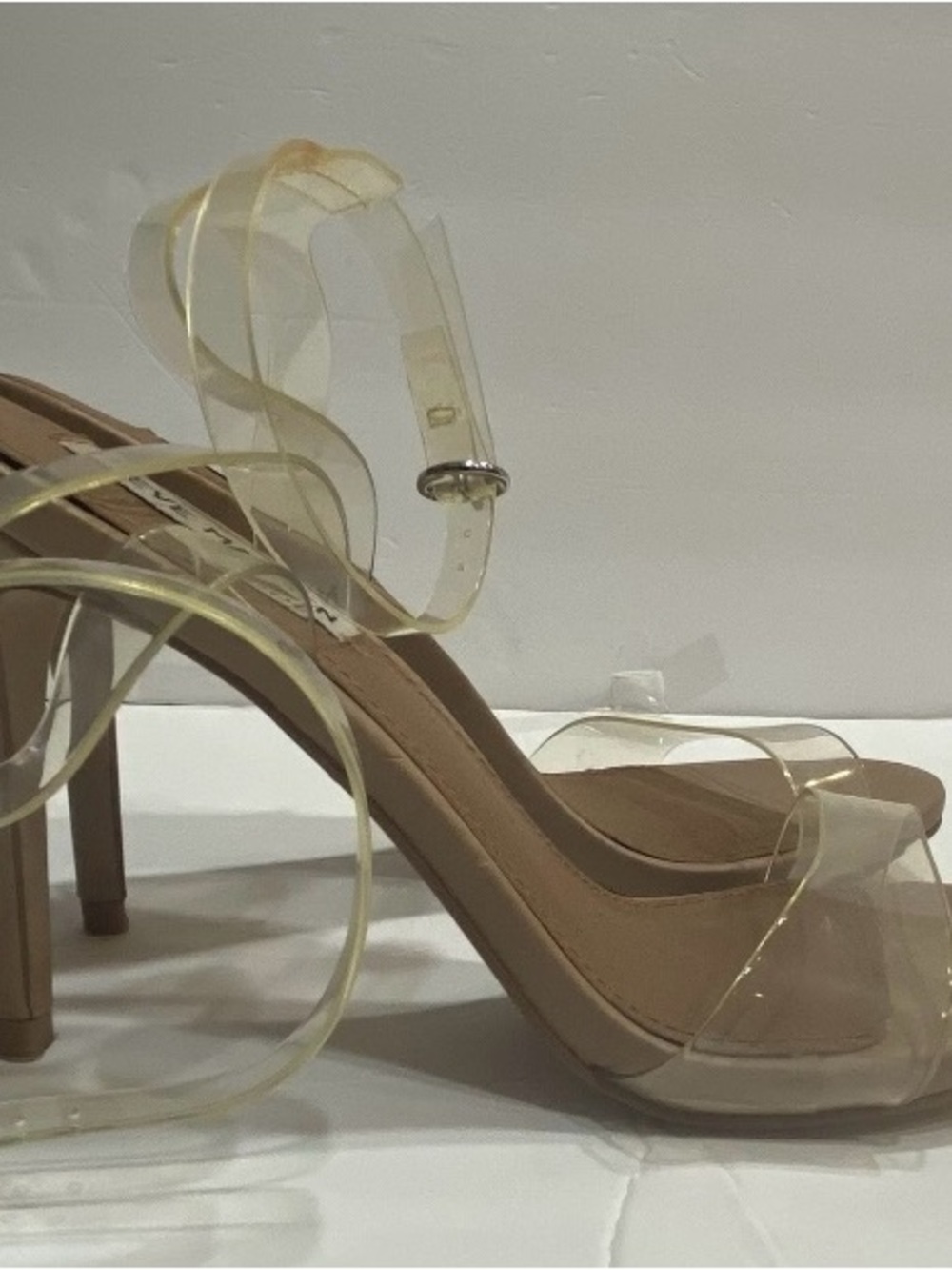 Women’s Steve Madden Size 8.5 Clear Strap Nude High Heel Sandals